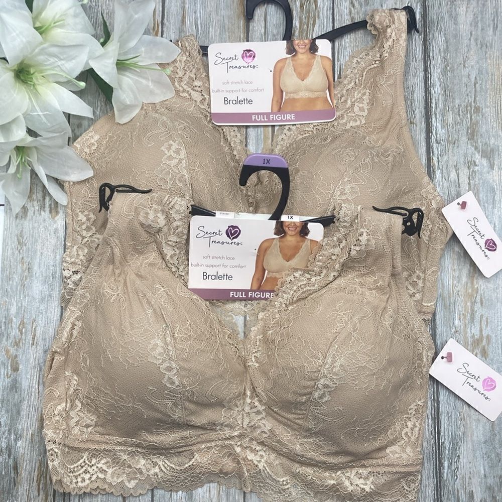 Women's Plus Lace Full Figure Bralette Bra Intimates 2-Pack Size 1X